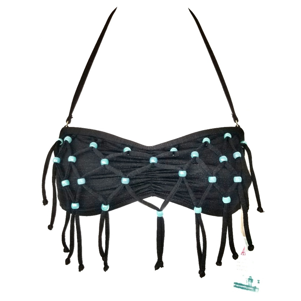 Eco Peace Beaded Fringe Bandeau Bikini Top New Sm